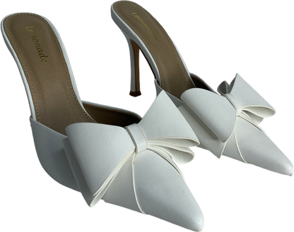 Lemonade White Women's Bow Detail Pointed Toe Stiletto Heel Mule UK 8