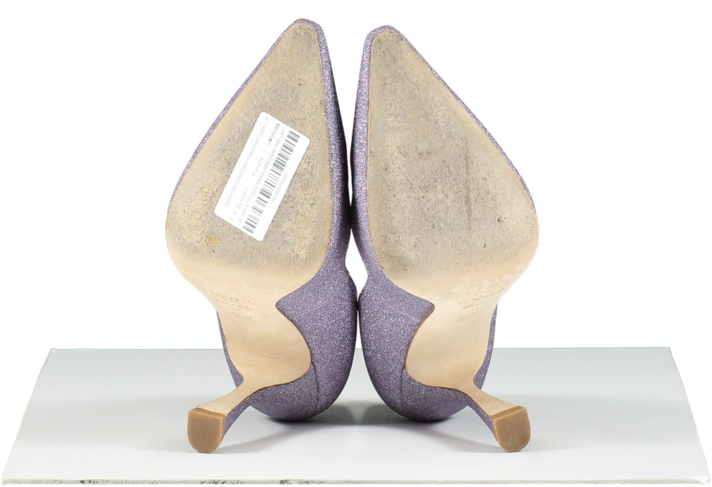 L.K.Bennett Purple Dazzle Lilac Glitter Fabric Flared Heel Courts UK 7 EU 40 👠