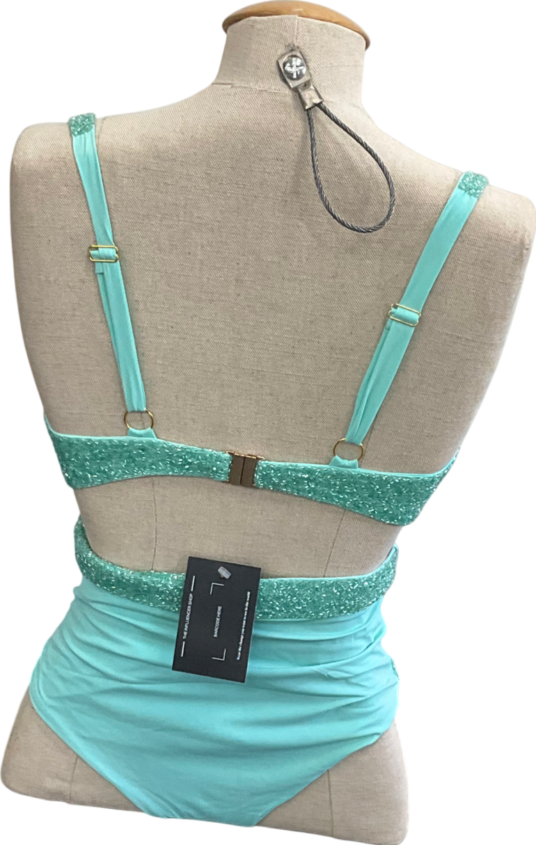 Oceanus daphne Aqua High waisted  Athena 2-piece Beaded Bikini Set UK XS