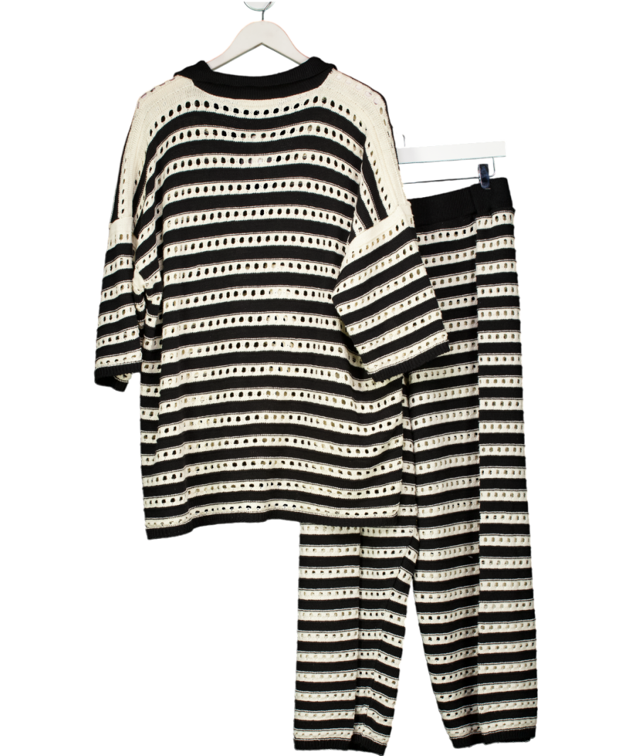 Yours Black Curve Stripe Crochet Wide Leg Trousers And Shirt Set UK 22