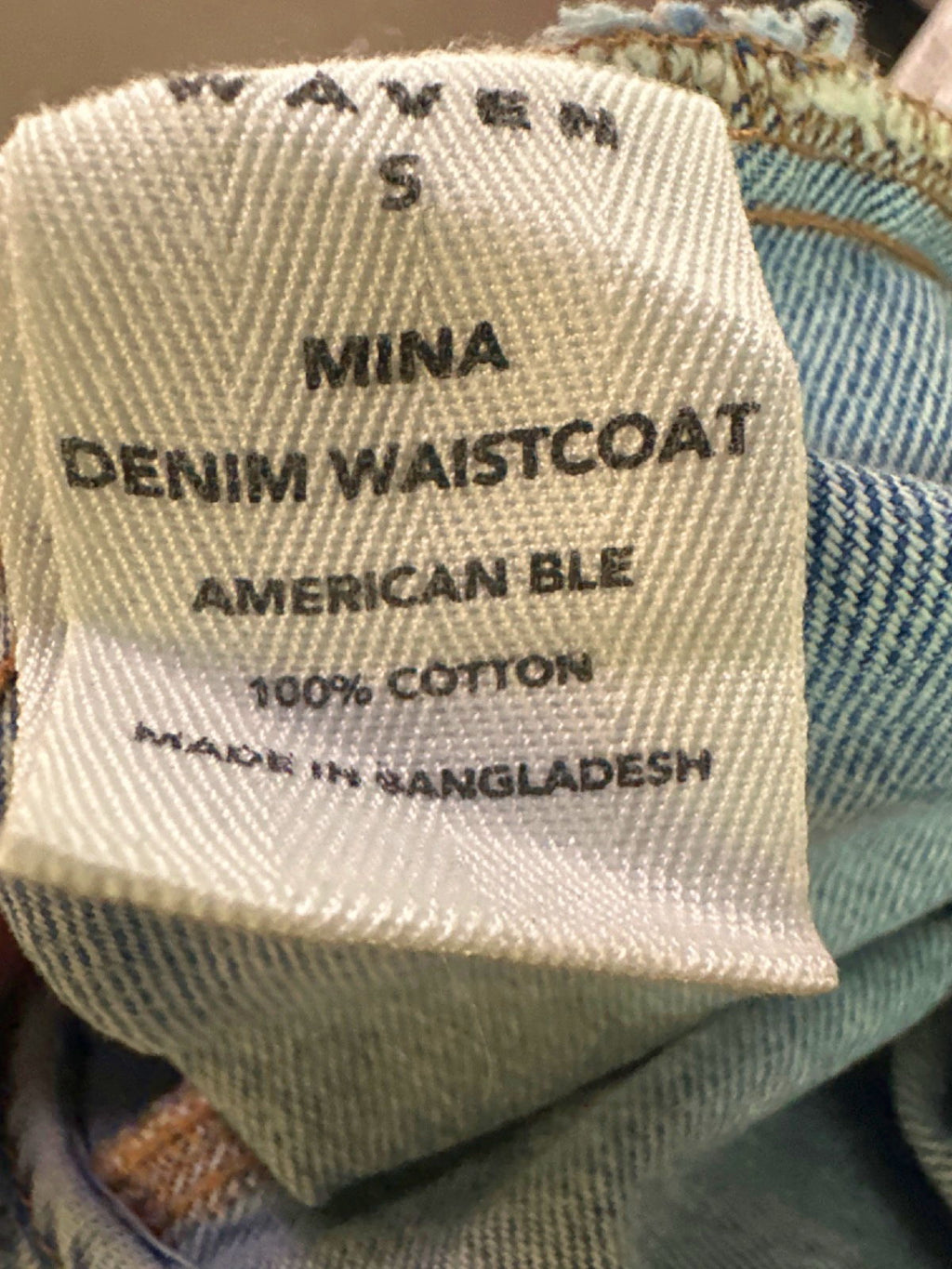 Waven Blue Mina Denim Waistcoat UK S