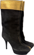YSL Vintage Black And Gold Platform Boots UK 3.5 EU 36.5