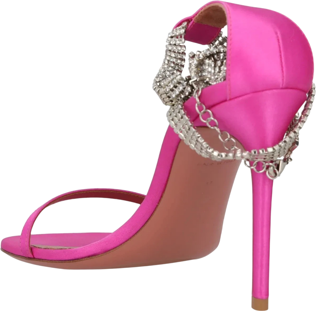 AMINA MUADDI Pink Georgia Crystal-strap Satin Wrap Sandals UK 4 EU 37