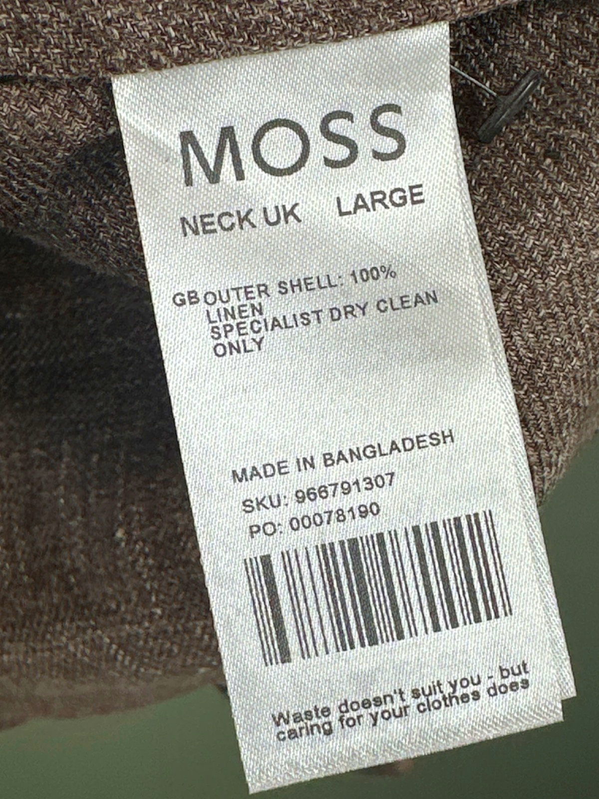 Moss Brown Linen Long Sleeve Shirt UK L