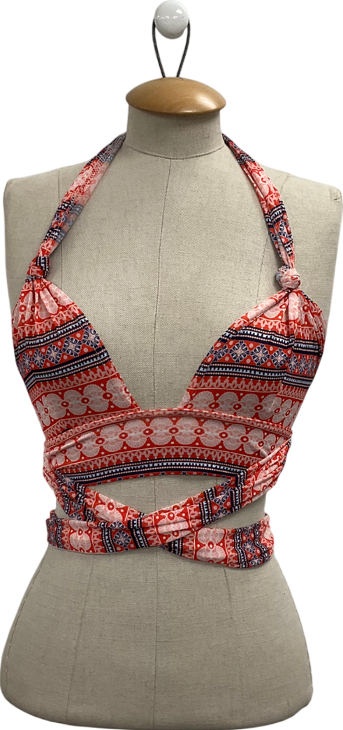 PrettyLittleThing Red Paisley Print Halterneck Tie Top UK 8