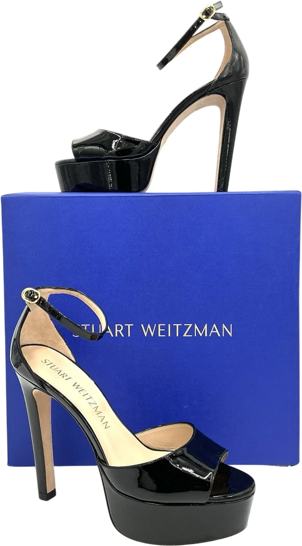 STUART WEITZMAN Black Patent Leather Platform Heel Sandals UK 3 EU 36
