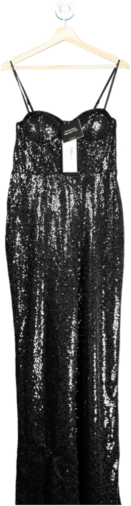 Club L London Black Strappy Corset Sequin Jumpsuit UK 10