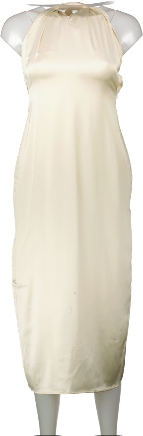 NA-KD Cream Twisted Front Satin Midi Dress UK S