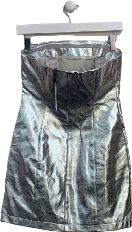 Nasty Gal Silver Metallic Faux Leather Bandeau Mini Dress UK 8