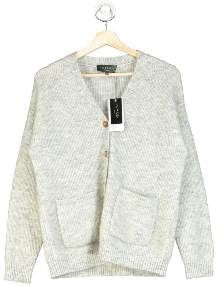 WYSE LONDON Light Grey Becky Wool/Mohaire Soft Boyfriend Cardigan UK XS