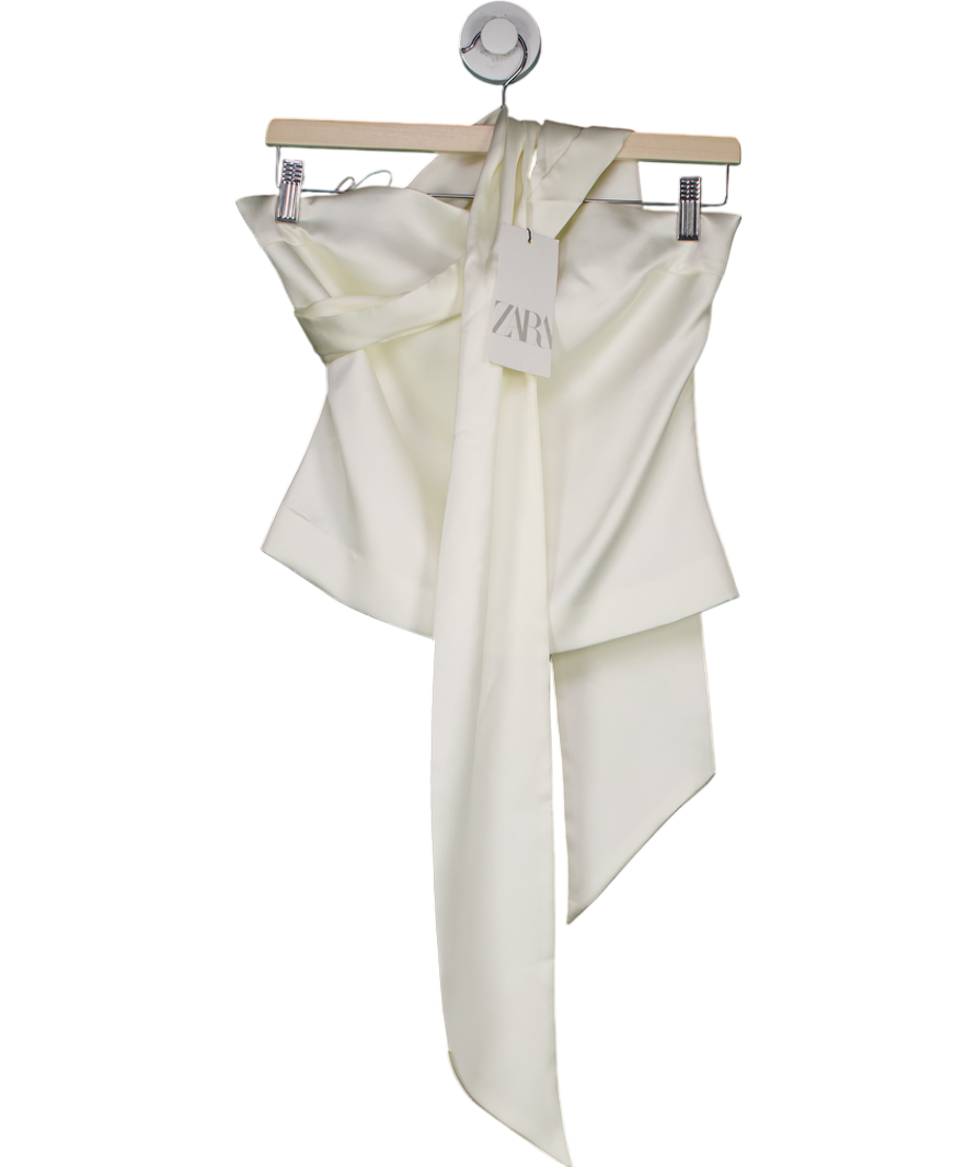 ZARA Cream Satin Bandeau Top With Neck Scarf UK S