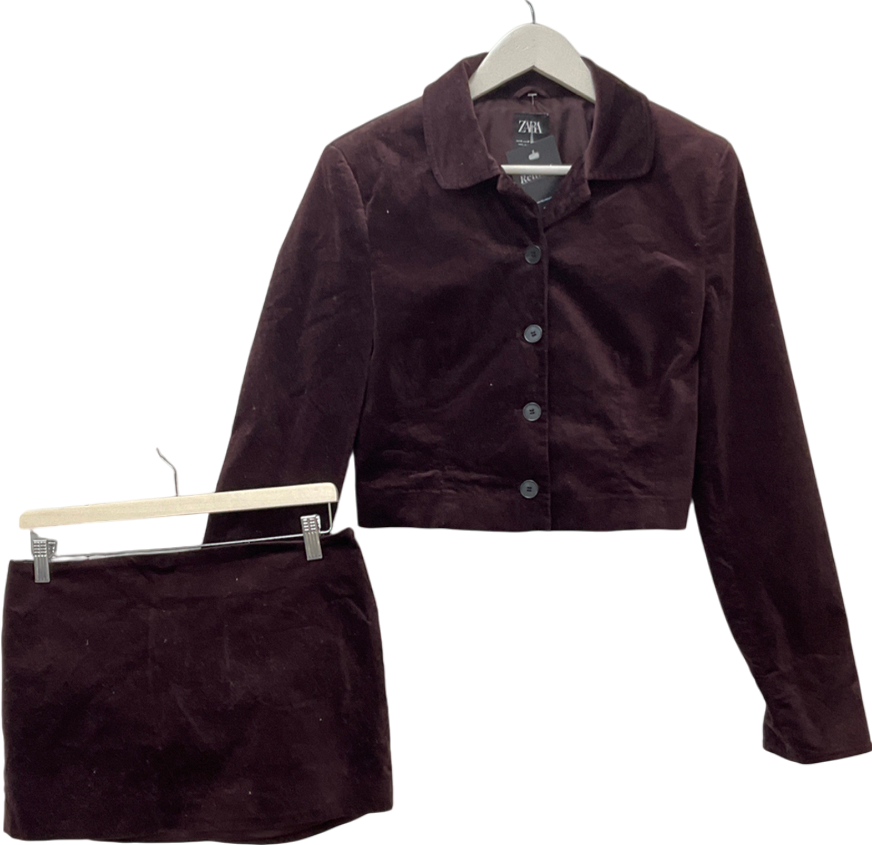 ZARA Purple Velvet Jacket And Velvet Skirt Set UK M