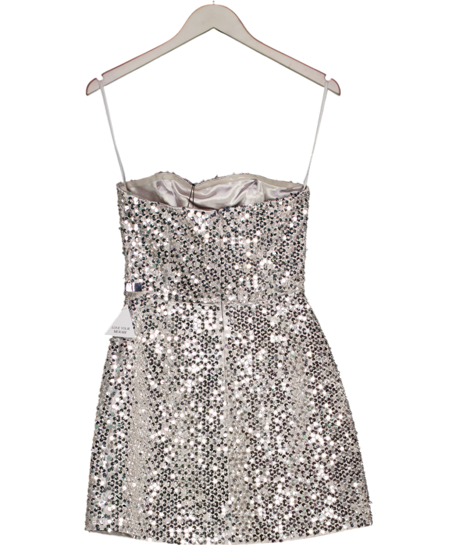 Nadine Merabi Lucia Silver Sequin Structured Mini Dress UK 8