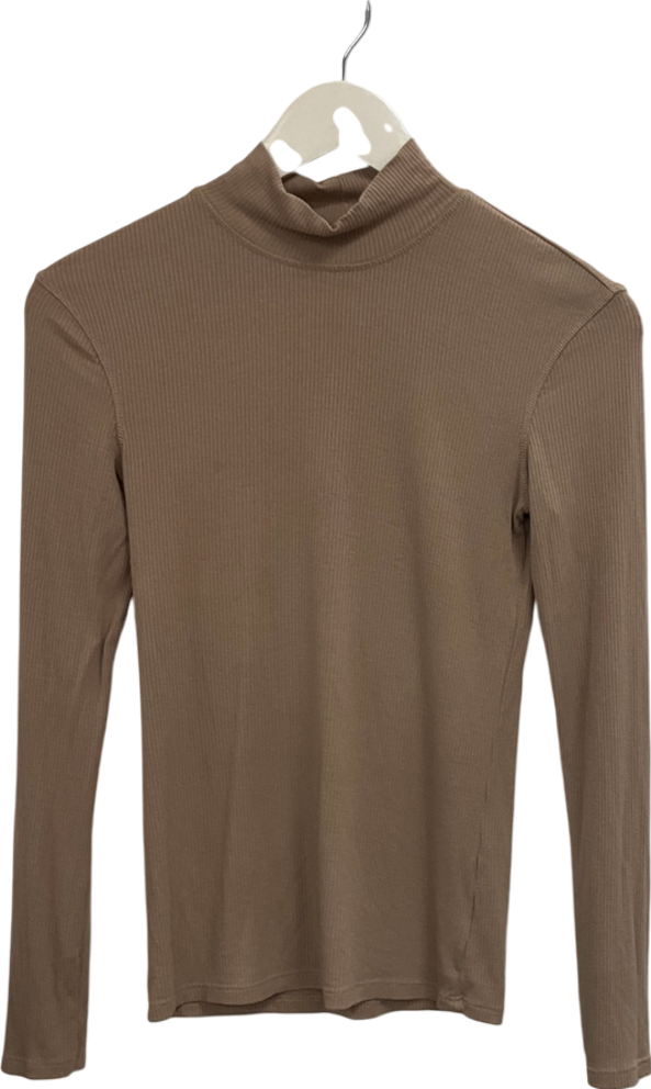 River Island Beige Ribbed Long Sleeve Top UK 6