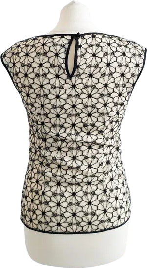 REISS Ivory / Black Embroidered Floral Sleeveless Top UK 8