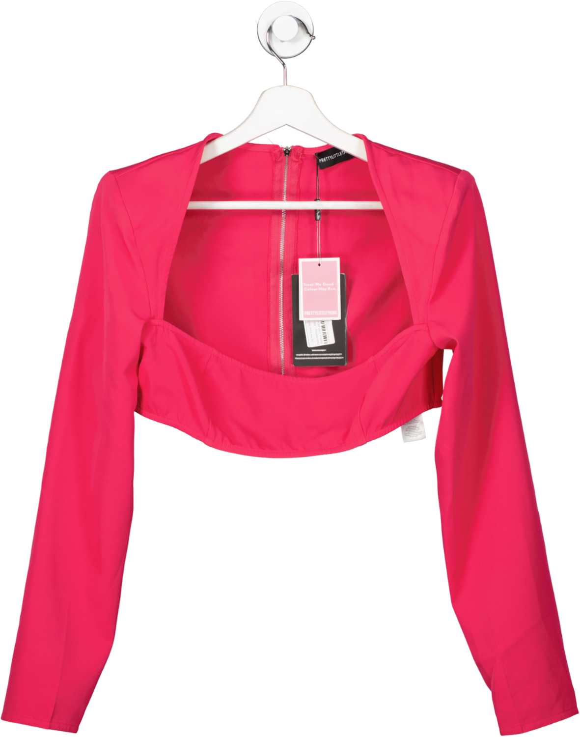 PrettyLittleThing Hot Pink Woven Shoulder Pad Detail Crop Top UK 14