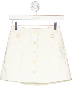 Isobel Badin White Wavy Swirly Embroidered Mini Skirt UK 6