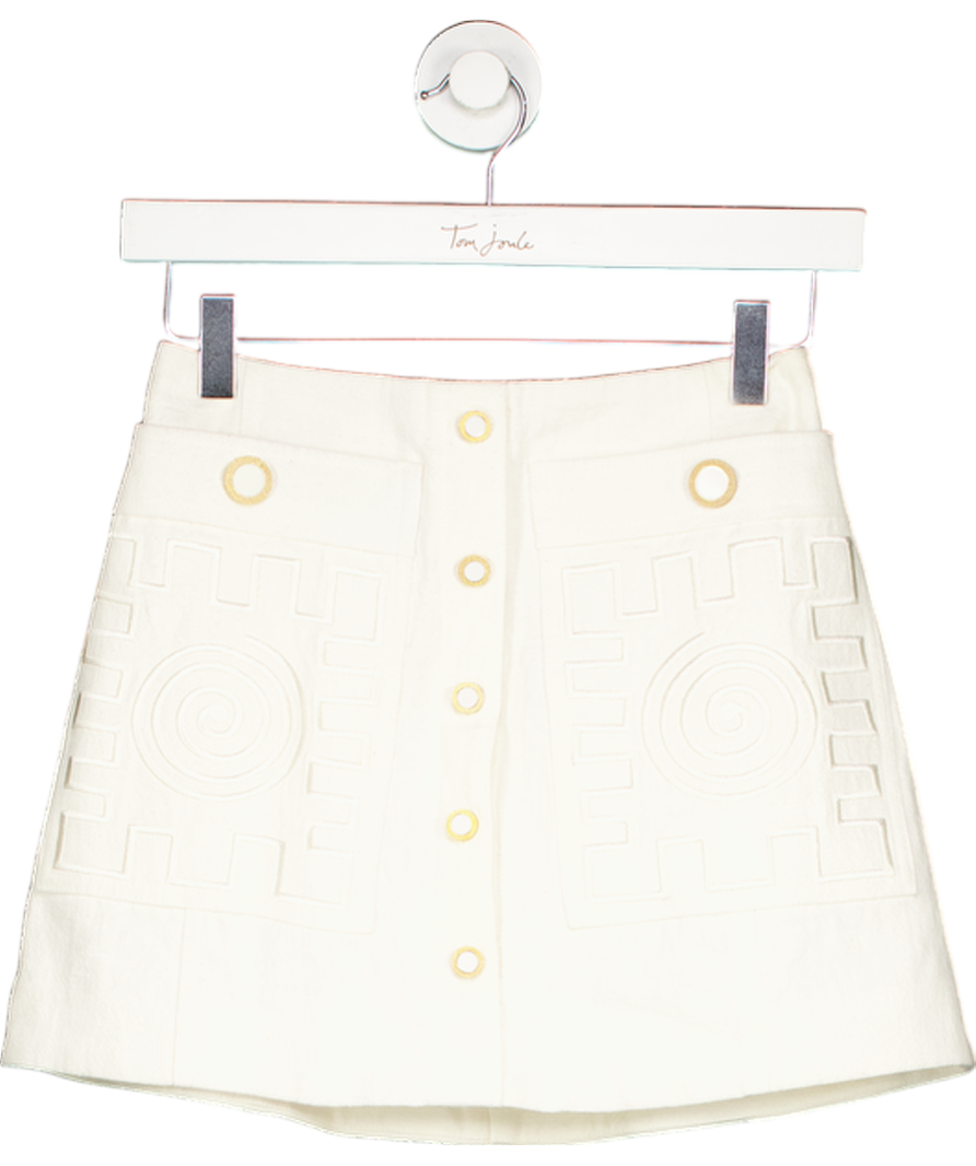 Isobel Badin White Wavy Swirly Embroidered Mini Skirt UK 6