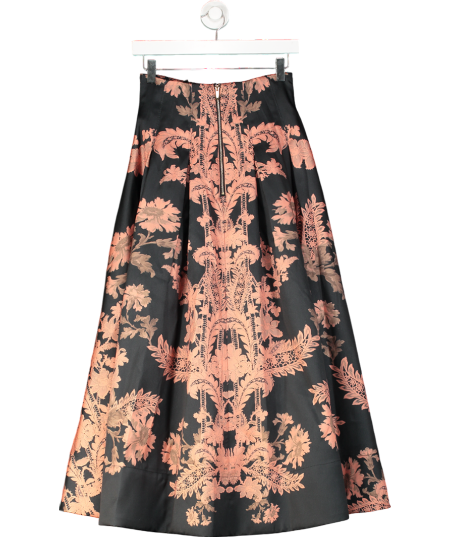 Karen Millen Black Jacquard Woven Floral Maxi Skirt UK 6