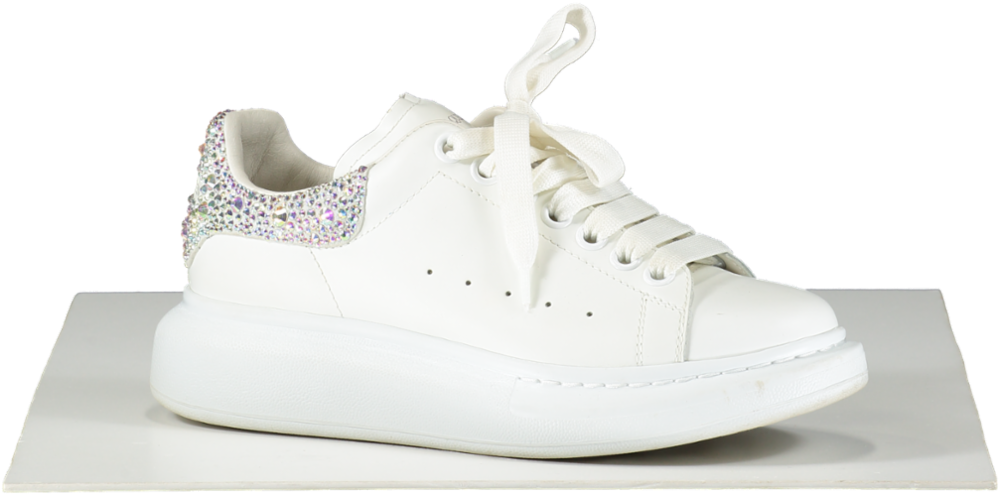 Alexander McQueen White Crystal-embellished Leather Exaggerated-sole Trainers UK 4.5 EU 37.5 👠