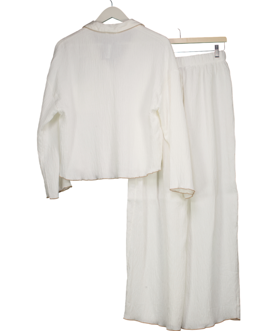Lounge Underwear Cream Crinkle Pyjama Shirt And Trousers Set UK S