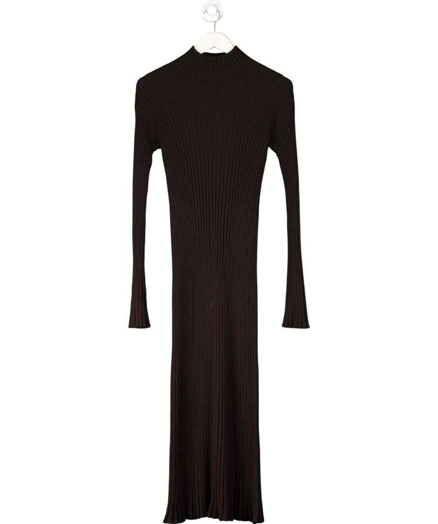 H&M Brown Merino Wool Ribbed Midi Dress UK S