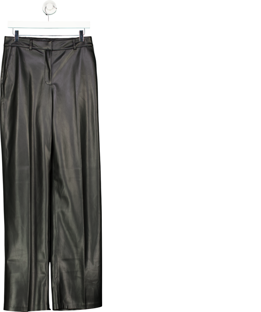 MANGO Black Wide Leg Leather Effect Trousers UK 10