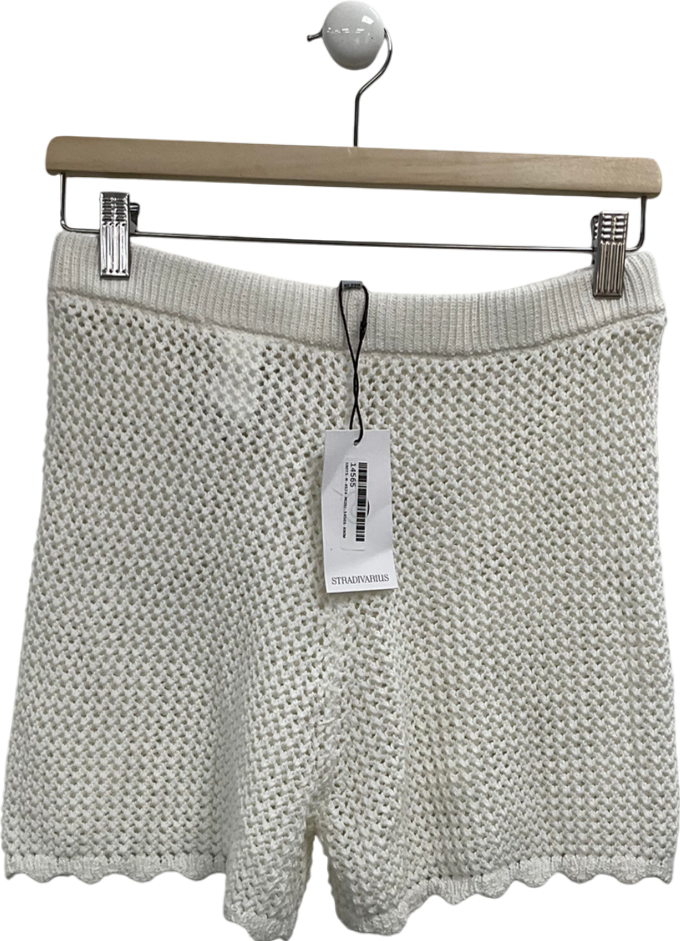 Stradivarius White Open Crochet Shorts With Flower Detail UK M