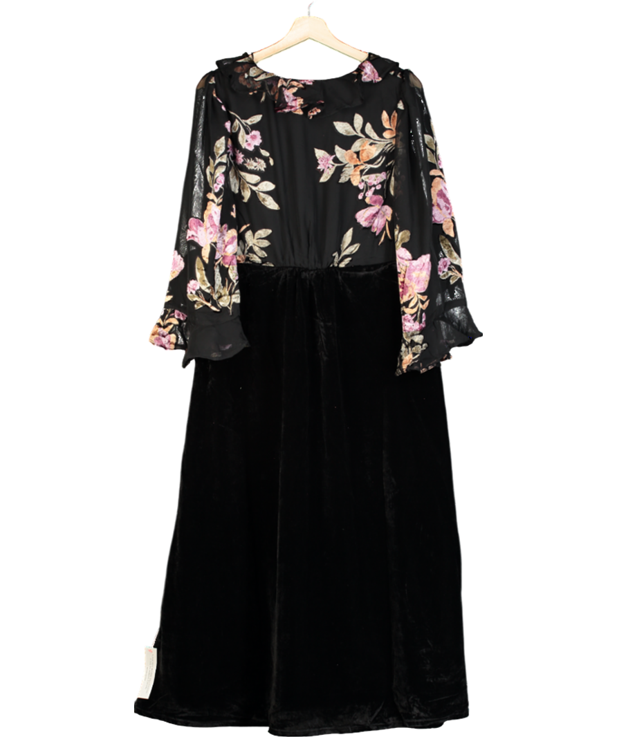 Monsoon Black Ariella Floral Devore Velvet Midi Dress UK 16
