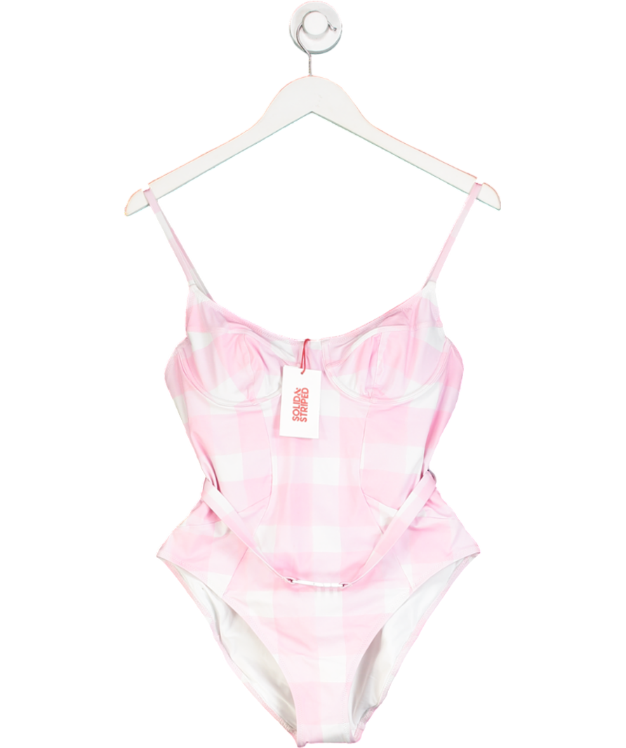 Solid & Striped Pink & White Check Spencer Belted Onepiece Swimsuit UK L