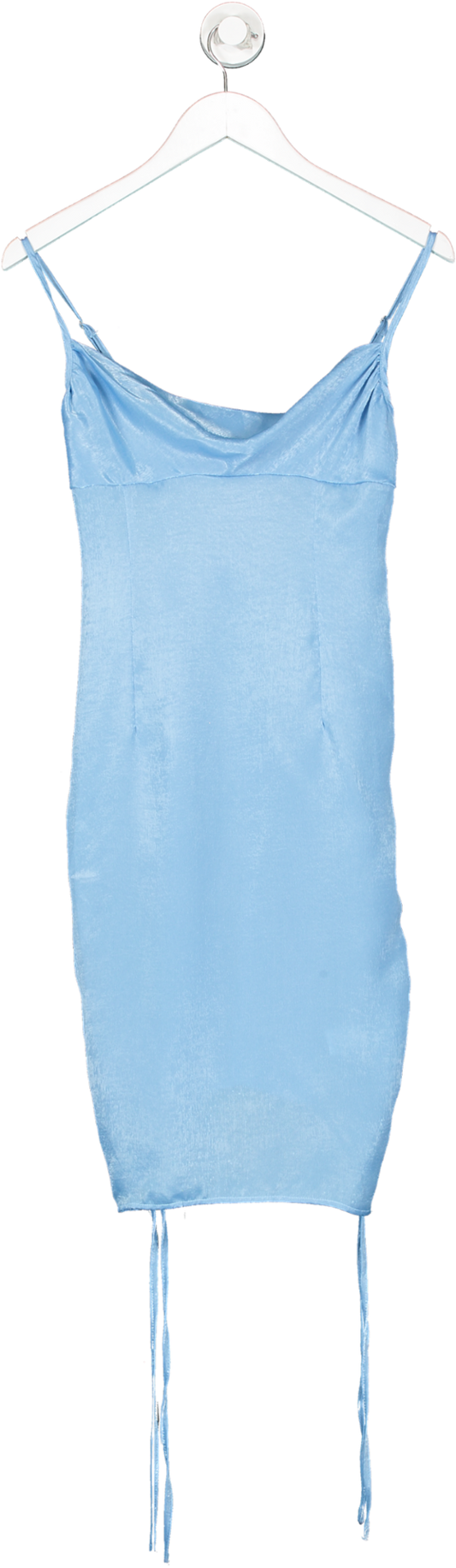 PrettyLittleThing Blue Satin Ruched Sides Strappy Bodycon Dress UK 6