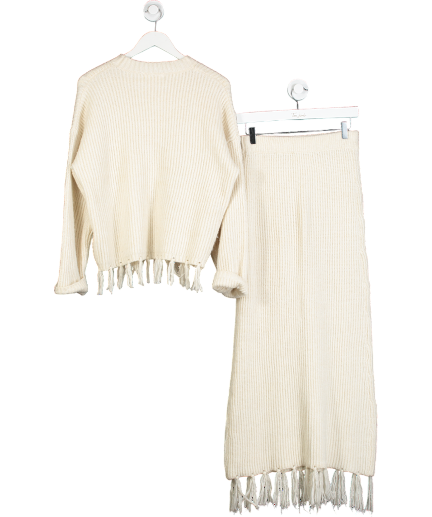 4th & Reckless Cream Oversized Tassle Trim Jumper & Skirt Set UK 6