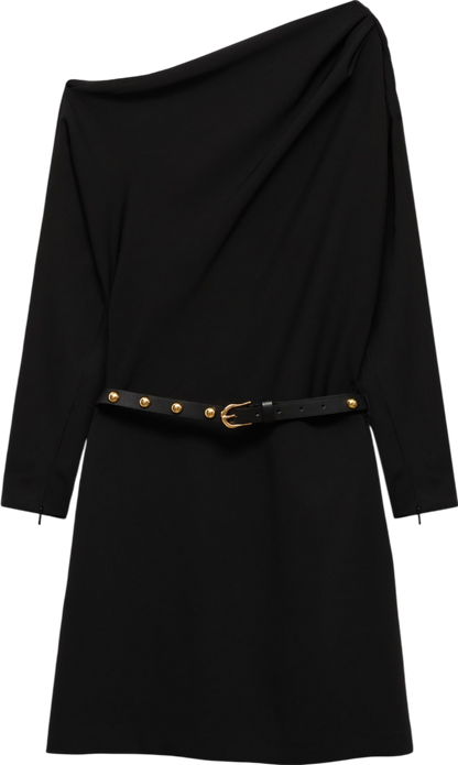 MANGO Black Asymmetrical Dress With Belt UK 10