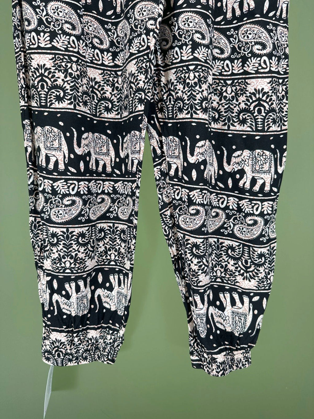 Black Elephant Print Jogger Pants