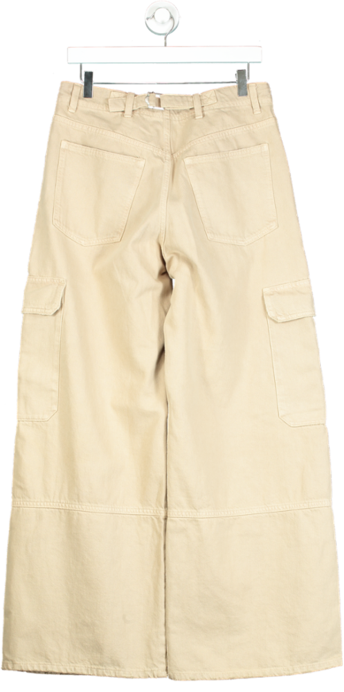 Zara Beige Wide-Leg Cargo Trousers UK 10