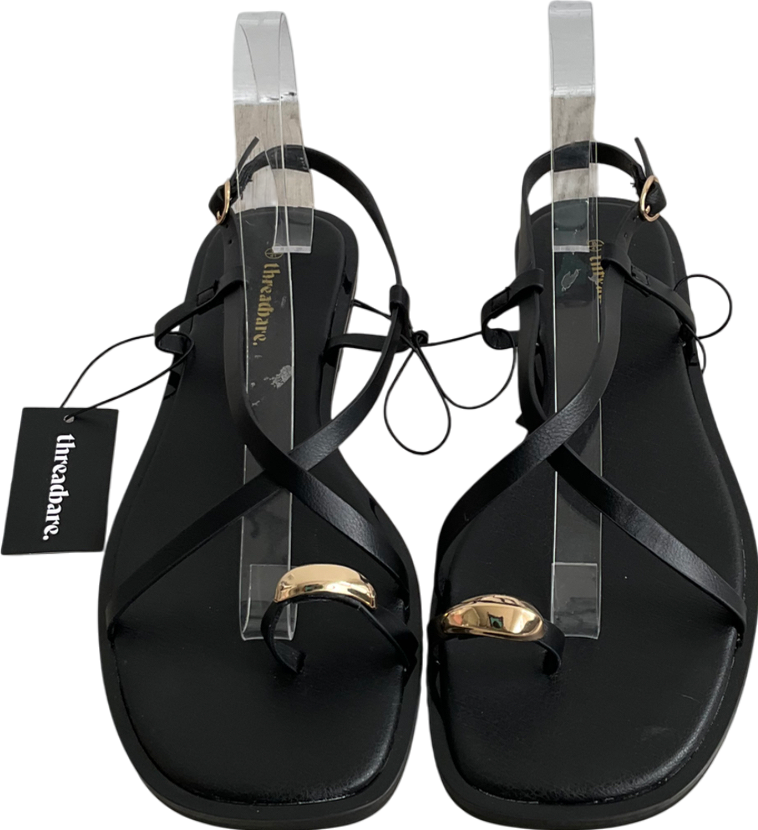 Threadbare Black Glide Hardware Back Strap Sandal UK 8