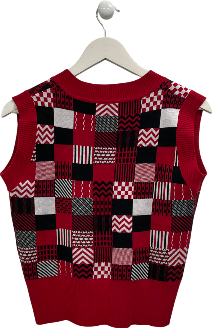 S Deer Red Plaid Print Vest UK S