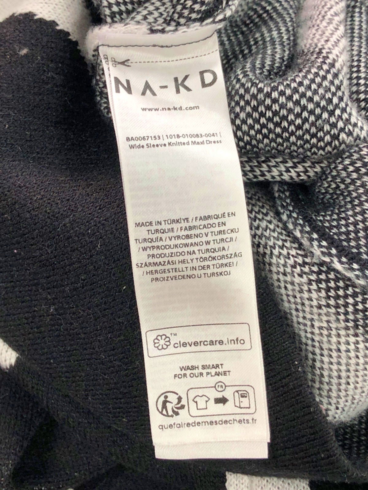 NA-KD Black and White Wide Sleeve Knitted Maxi Dress UK XS