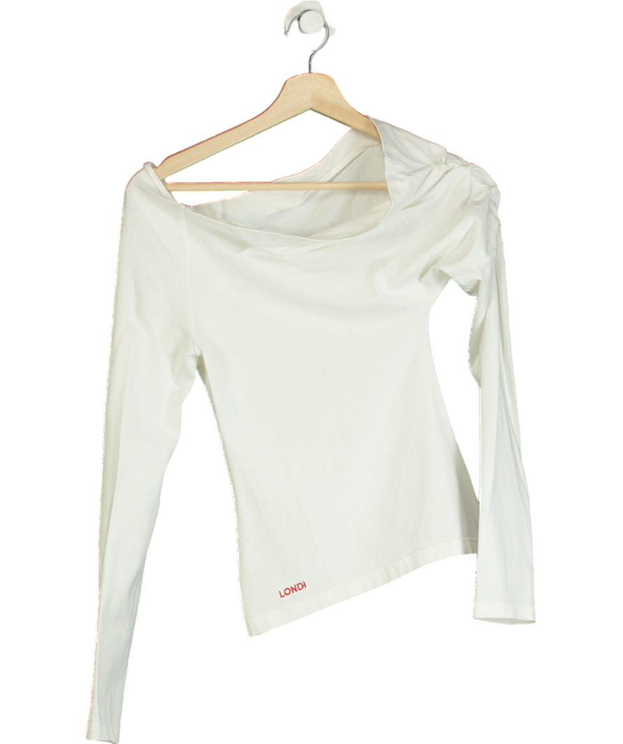 Londi White Asymmetric Cowl Long Sleeve Top UK S