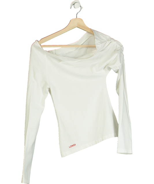 Londi White Asymmetric Cowl Long Sleeve Top UK S