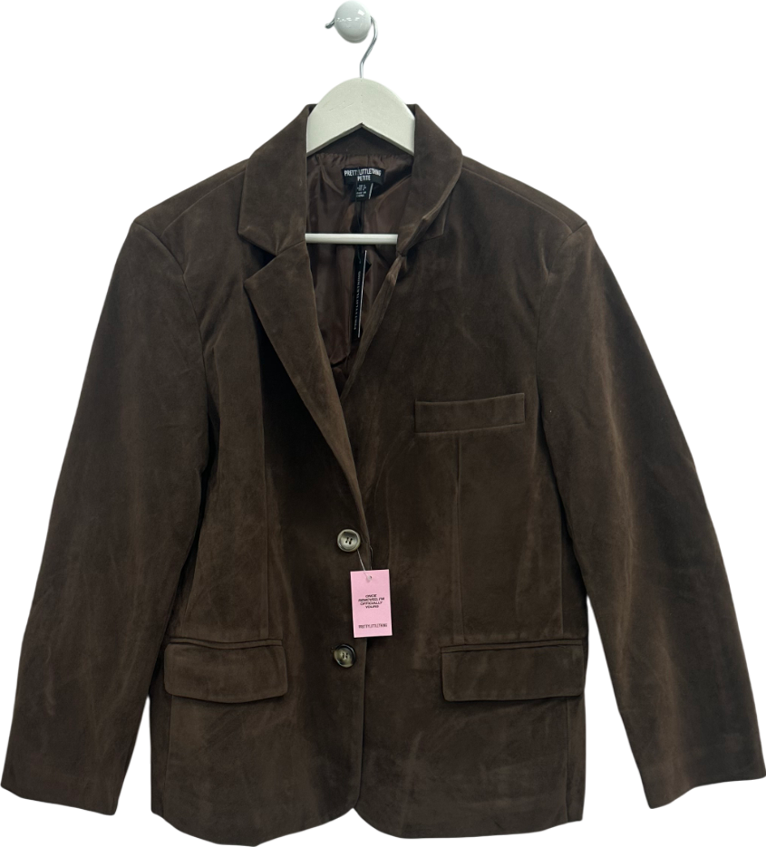 PrettyLittleThing Brown Petite Chocolate Faux Suede Longline Blazer UK 8