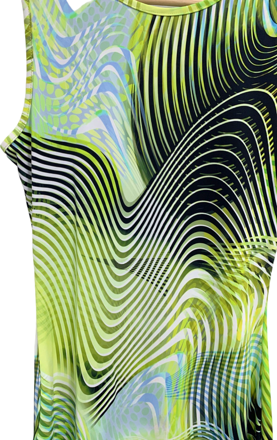 White Fox Green Abstract Print Sleeveless Dress UK S