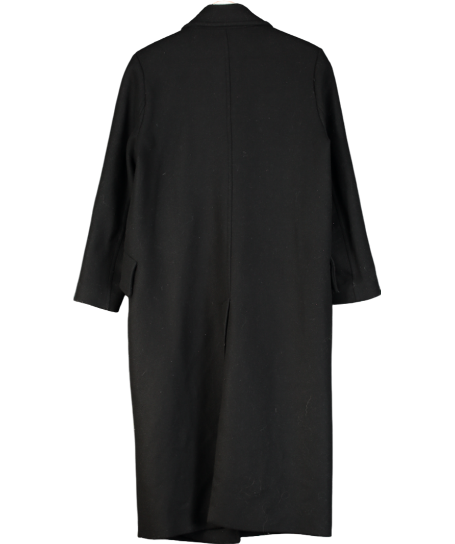 ZARA Black Black Double Breasted Overcoat UK M