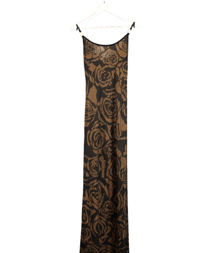 Roberto Cavalli Black Floral Jacquard Maxi Dress UK S