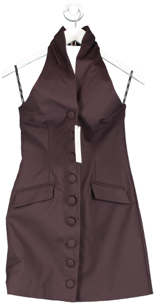 Club L Brown Dani Chocolate Halter Neck Tailored Buttoned Bodycon Mini Dress UK 8