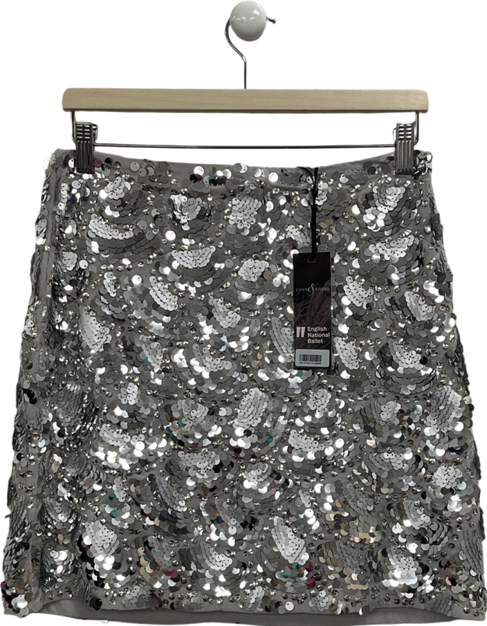 Love & Roses Metallic Sequin Scallop Mini Skirt UK 12