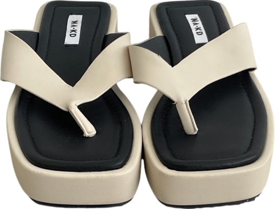 NA-KD Beige Toe Strap Flatform Slippers UK 7 EU 40 👠