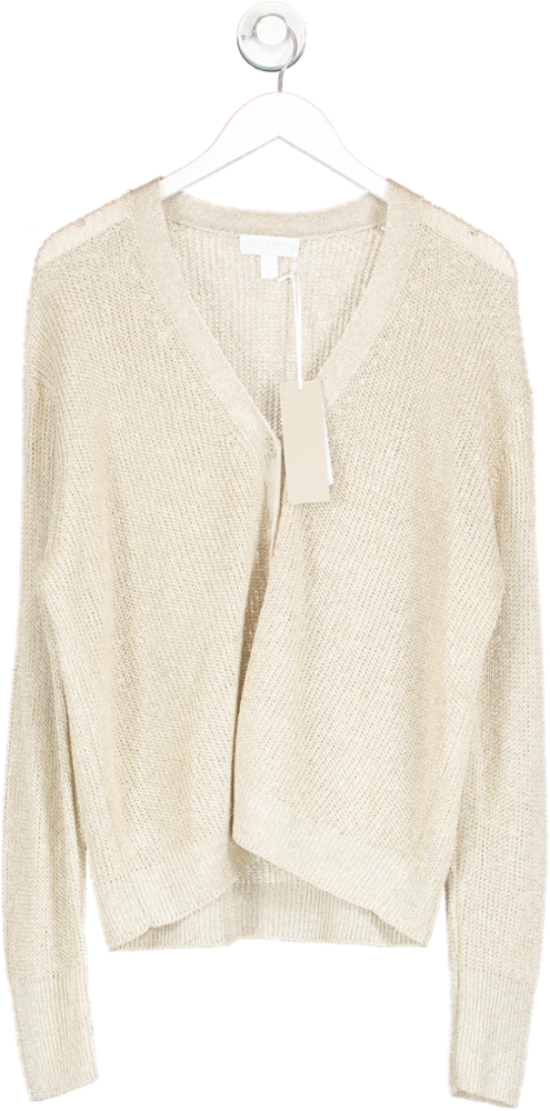 The White Company Cream Linen Rich Sparkle Ribbed Cardigan UK 14