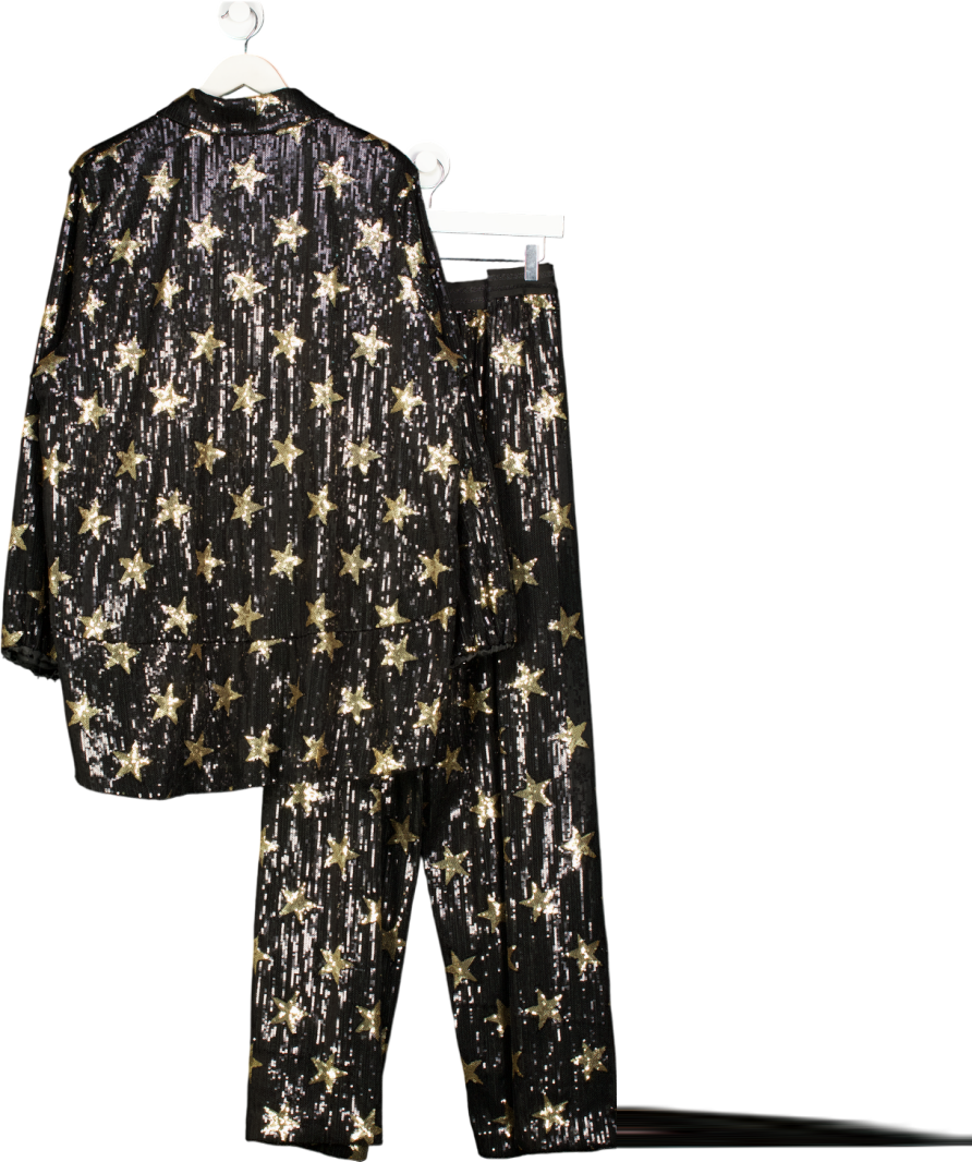 Twisted Wunder Metallic Plus Oversized Shirt And Trouser Set In Sequin Star Print UK 22