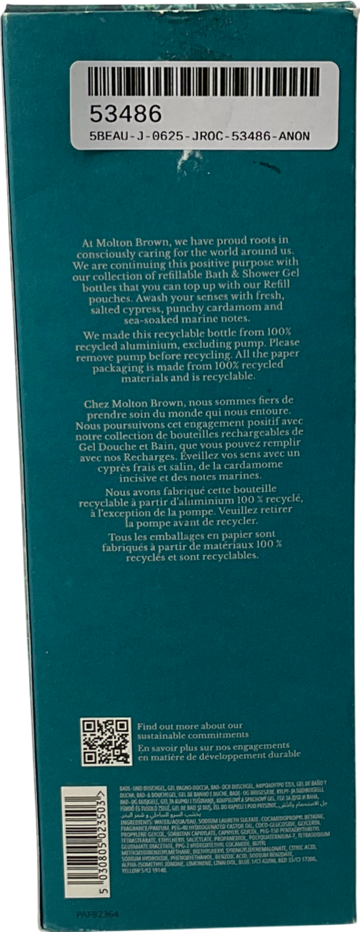 Molton Brown Coastal Cypress And Sea Fennel Bath And Shower Gel Limited Edition Infinite Bottle 400ml